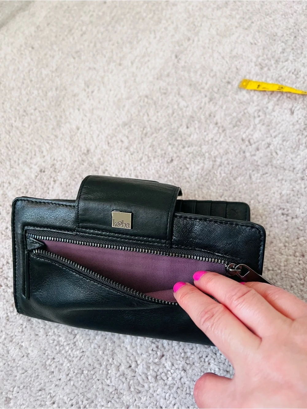 Kooba Black Leather Clutch Wallet with Silver Hardware